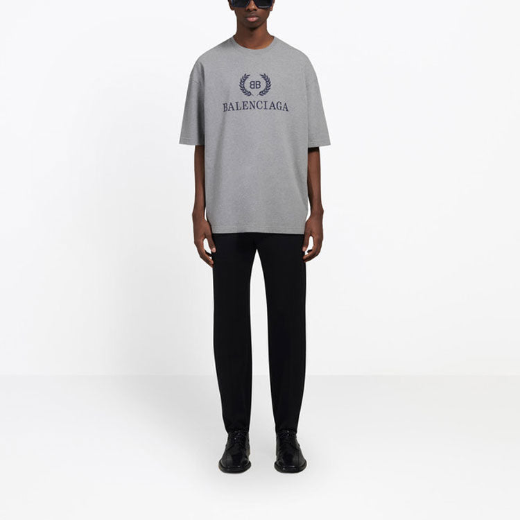 Men's Balenciaga BB Logo Printing Short Sleeve Gray 544271TCV251300