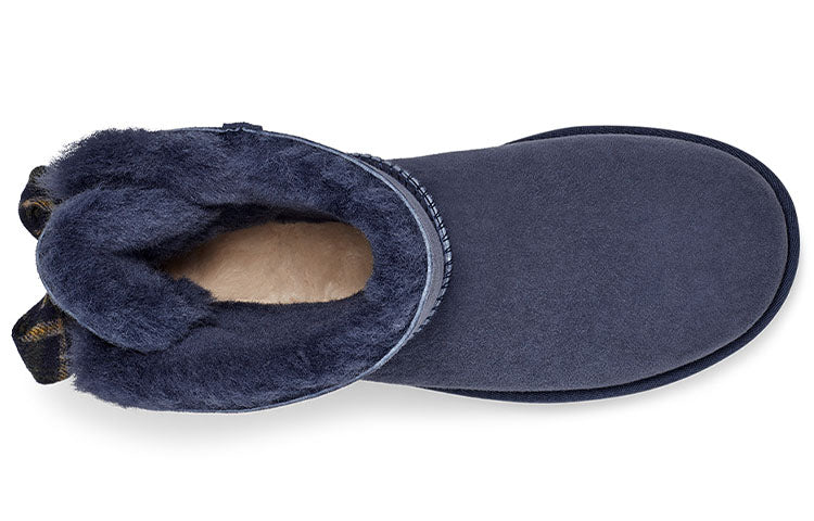 (WMNS) UGG Mini Bailey Bow Plaid Ribbon 'Navy Blue Grey' 1119115-NAVY