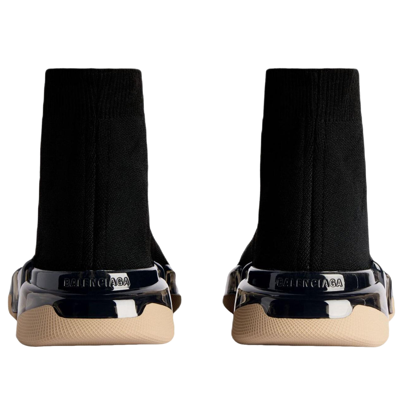(WMNS) Balenciaga Speed 2.0 Full Clear Sole Recycled Knit 'Black Beige' 617196W2DC41092