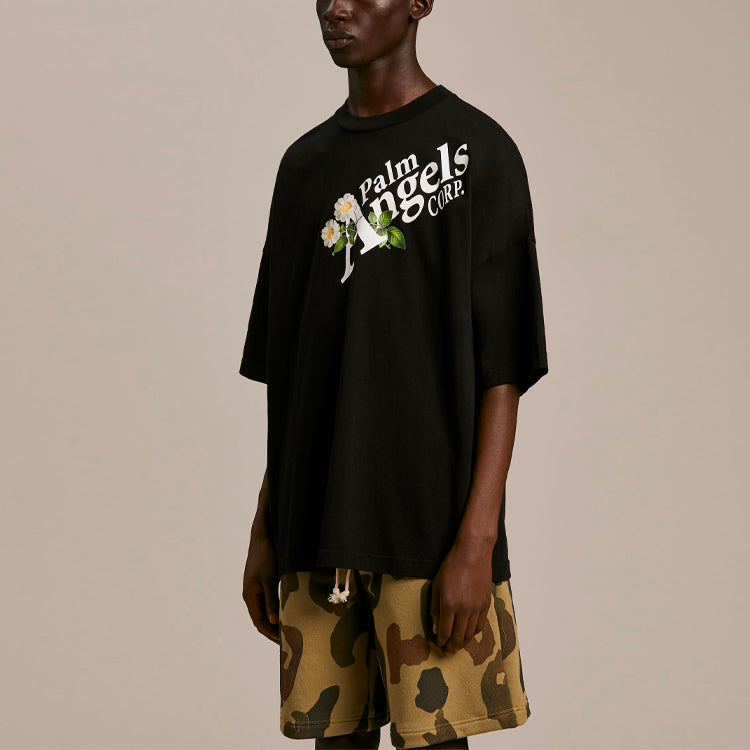 PALM ANGELS Men's SS21 Flowers-print Black PMAA041S21JER0041001