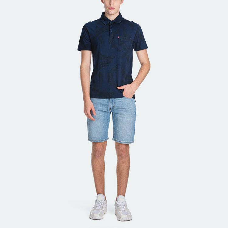 Men's Levis Lapel Pure Cotton Short Sleeve Dark Blue Polo Shirt 72809-0012