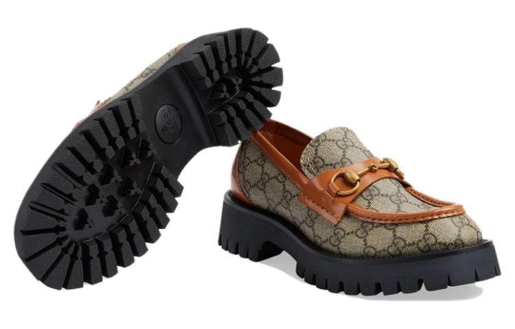 (WMNS) Gucci GG Canvas Platform Loafers Horsebit 'Brown Leather' 723283-FAA0Q-9790