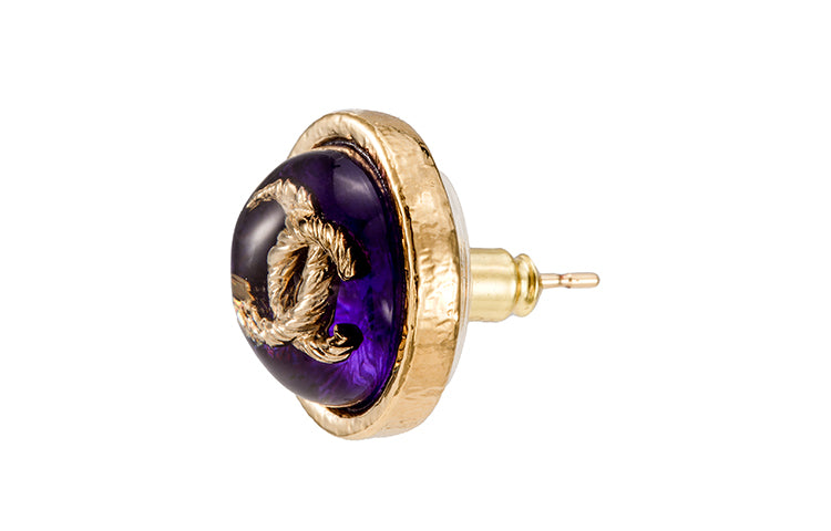 CHANEL Stud Earrings Women's Purple/Gold