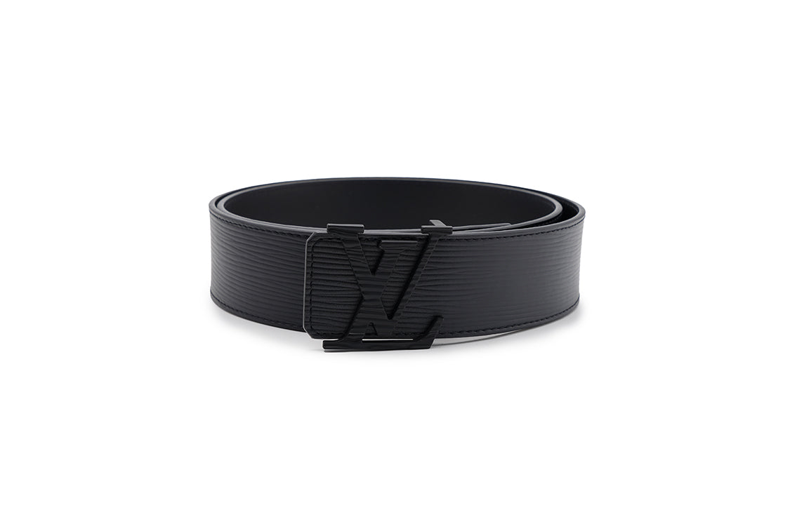 LOUIS VUITTON Smooth Buckle Cow Leather Belts Men's Black Width  4cm