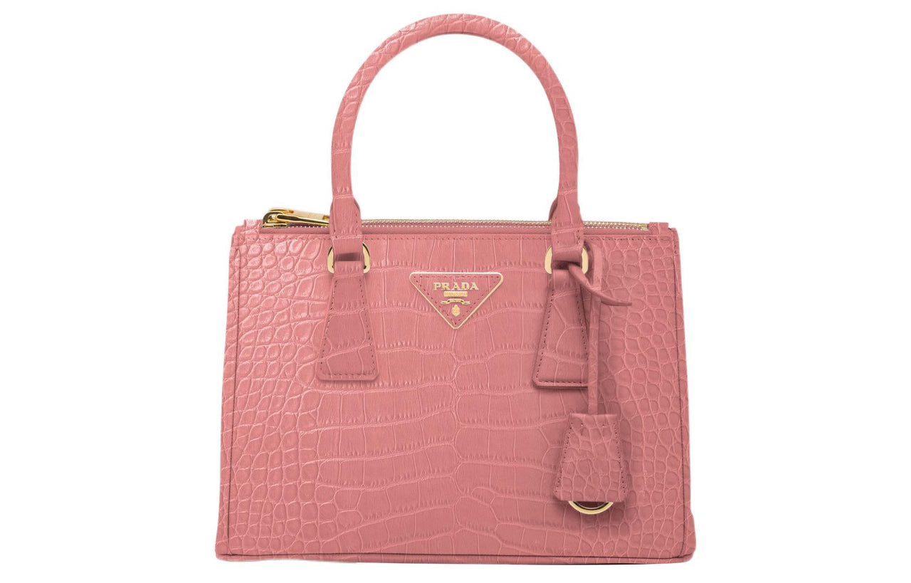 PRADA Galleria Killer Bag Crocodile Leather Shoulder Bag Crossbody Bag Handbag Small Size Women's Pink