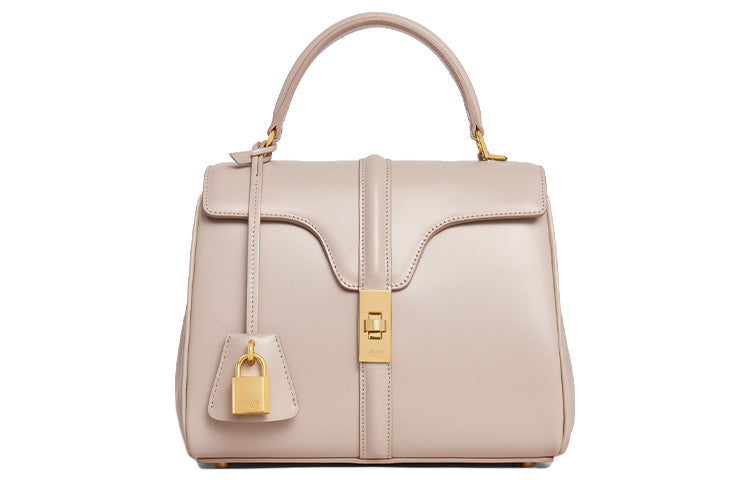 CELINE 16 Satin Calfskin Shoulder Bag Crossbody Bag Handbag Small Size Women's Nude