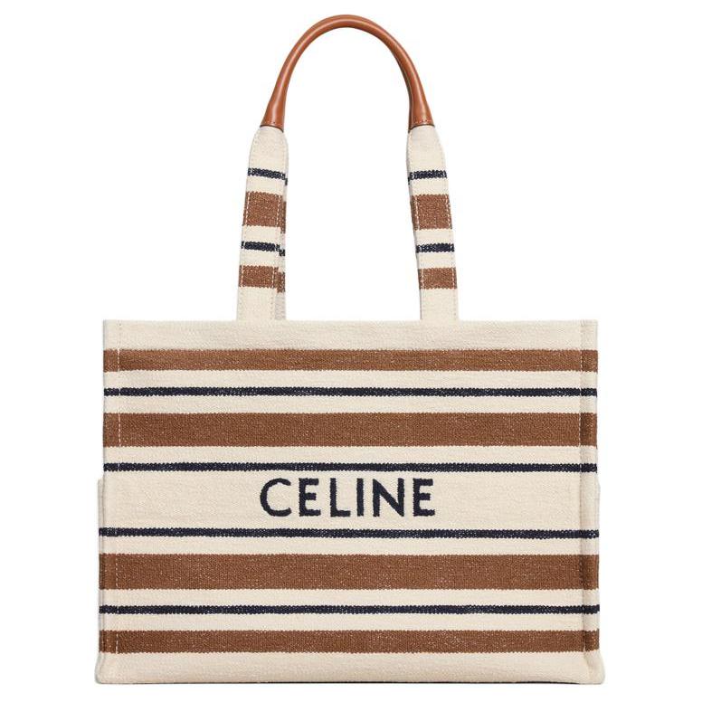 CELINE Fabric Handbag Tubas Women's Brown & White