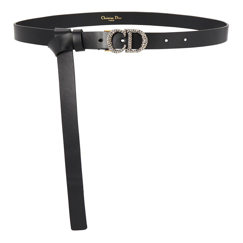 DIOR Badge Design Cow Leather Leather Belts Women's Black Width: 2CM