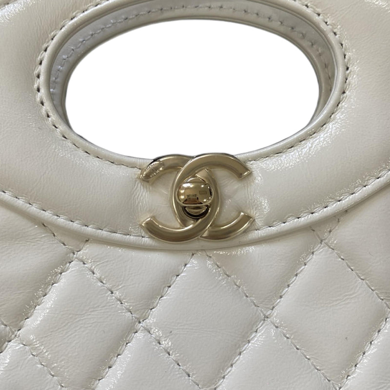 CHANEL Lambskin Chain One Shoulder Handbag Crossbody Bag Mini Women's White