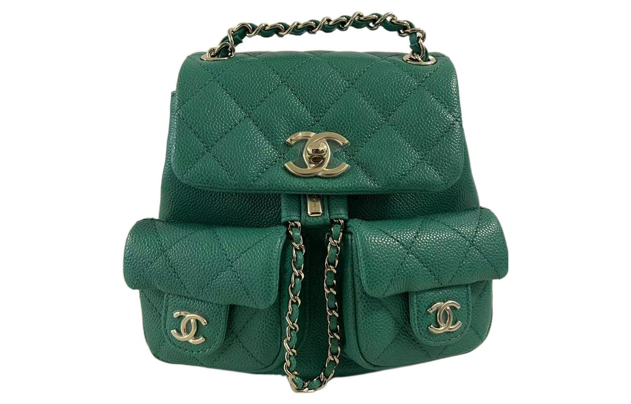 CHANEL Cow Leather Backpack Small Size Women's Green