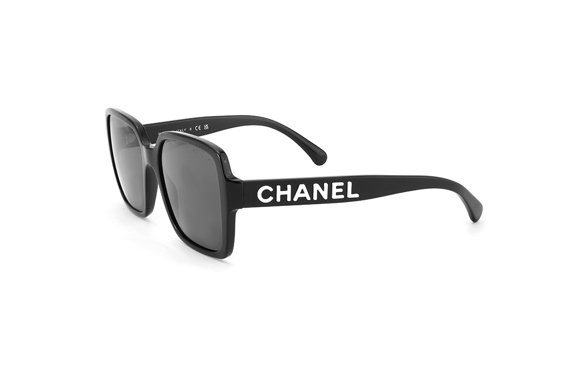 CHANEL Plate Frame Square Sunglasses Unisex Black