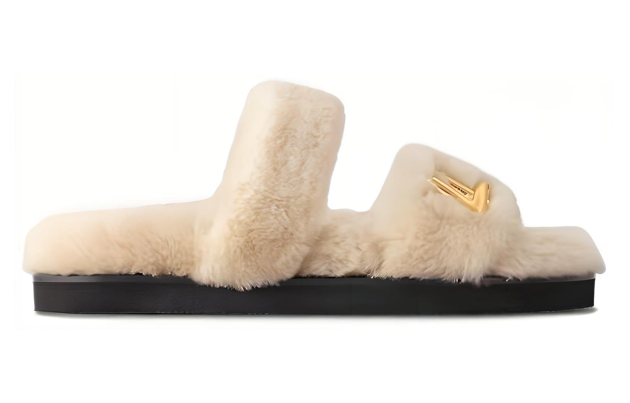 LOUIS VUITTON Abrasion-Resistant Slide Slippers Women's Beige