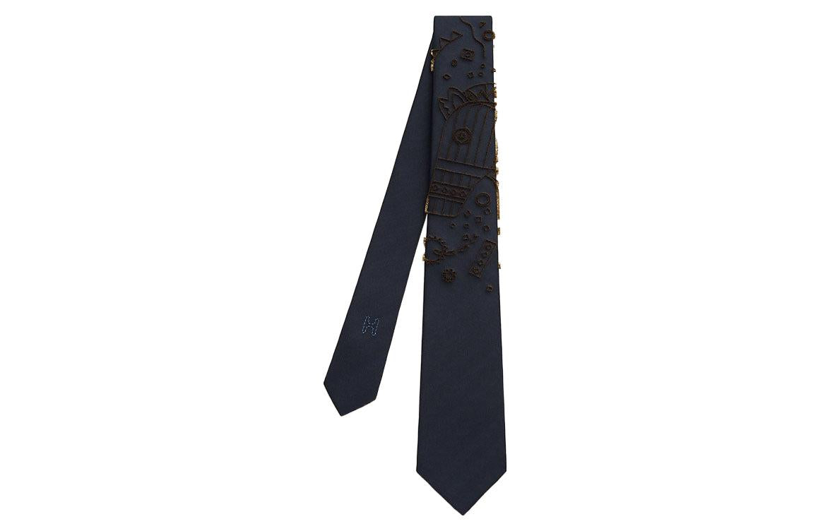 HERMES Tie Men's Marine Blue/Gold