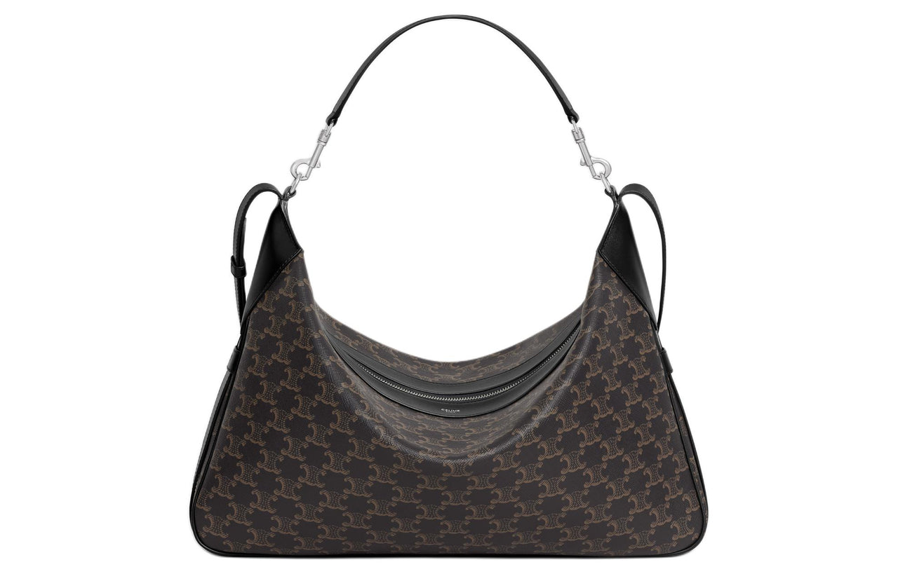 CELINE Romy Collection Canvas paneled Calfskin Trim Shoulder Bag, Crossbody Bag, Handbag Tubas Men's Black