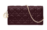 DIOR Lady Dior Sheepskin One Shoulder Crossbody Clutches Women's Burgundy