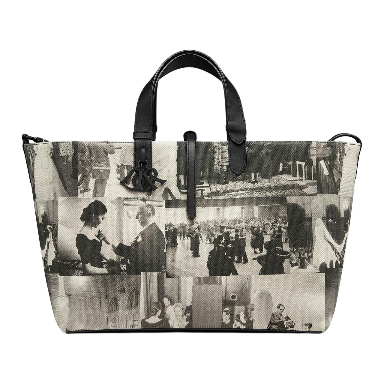 DIOR Cotton With Calfskin Handbag Large Size Women's Black & White