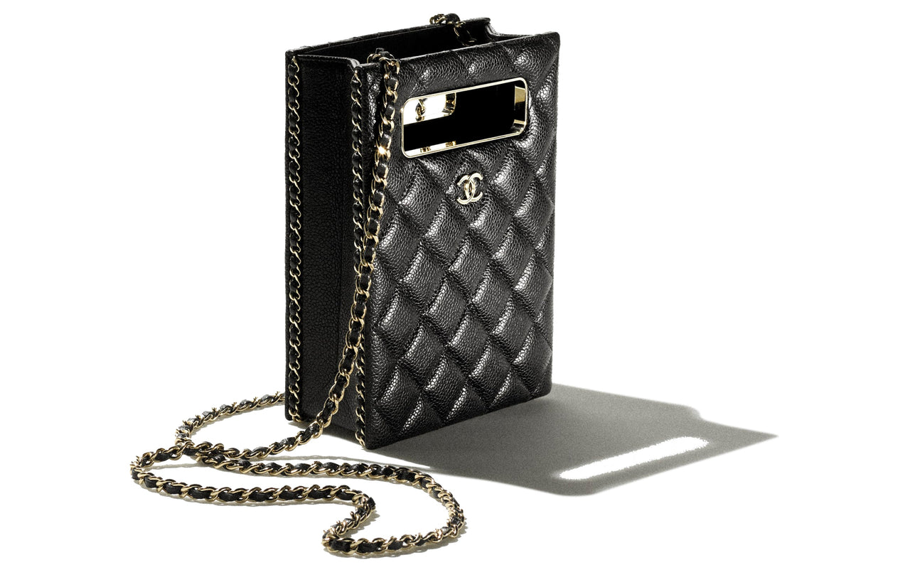 CHANEL Embossed Lambskin Beads Evening Party Bag Shoulder Bag Crossbody Bag Women's Black