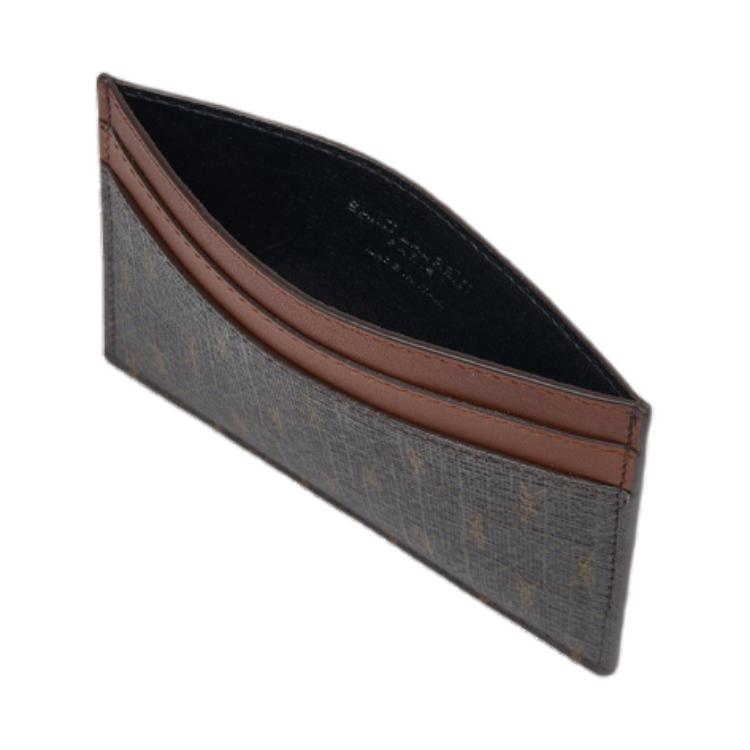 SAINT LAURENT CASSANDRE Grained Leather Card Clip Card Holder Unisex Chestnut/Khaki/Earth Brown