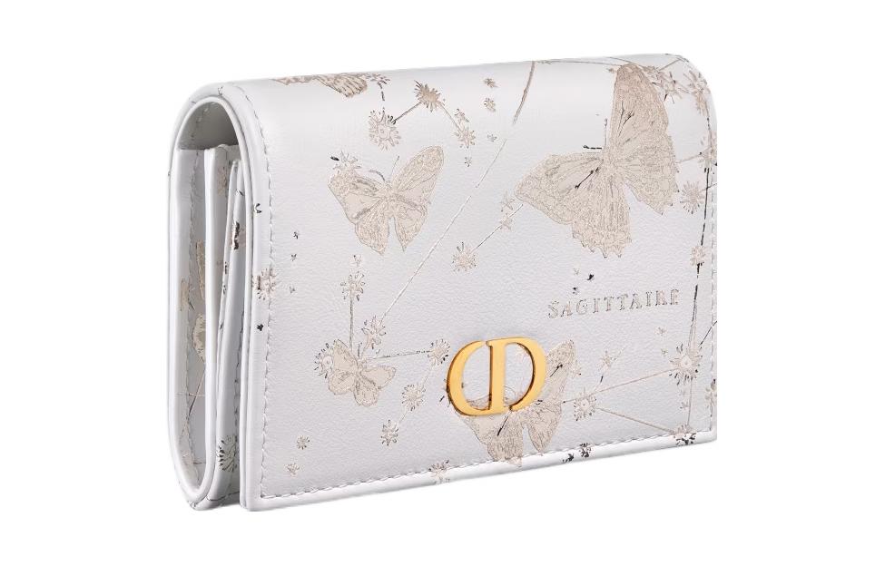 DIOR Caro Cow Leather Wallet Extra Small Women's White