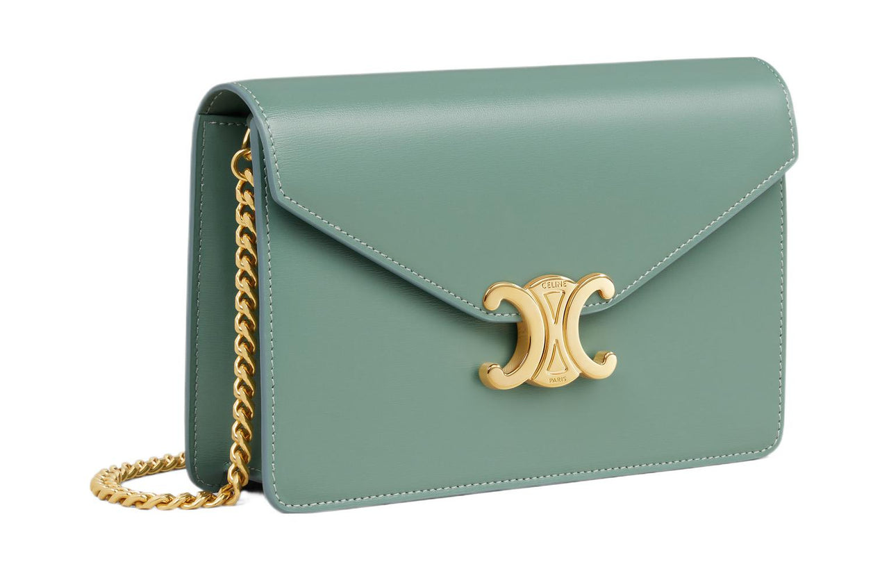 CELINE Shiny Calfskin Wallet Women's Celadon