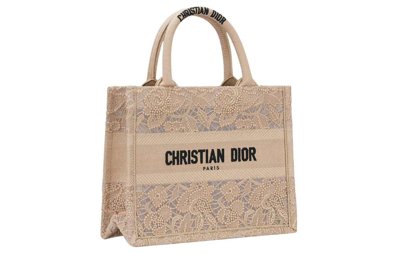 DIOR BookTote Embroidery Tote Bag Shopping Bag Handbag Small Size Women's Beige