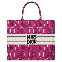 DIOR BookTote Embroidery Tote Bag Shopping Bag Handbag Large Size Women's Fuchsia & Black