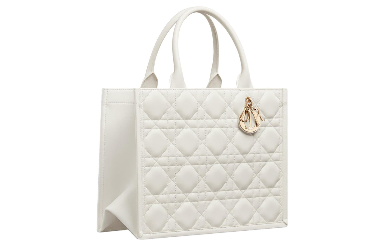 DIOR BookTote Cow Leather Tote Bag Shopping Bag Shoulder Bag Crossbody Bag Handbag Medium Size Women's Milk White
