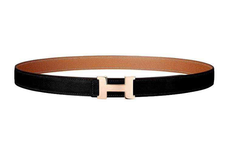 HERMES Cow Leather Leather Belts Women's Black/Brown Width: 2.4cm
