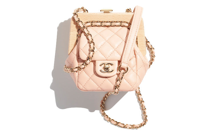 CHANEL Lambskin One Shoulder Crossbody Clutches Small Size Women's Beige