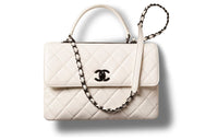 CHANEL Trendy Cc Sheepskin Mouth Cover Bag Handbag Large Size Women's Black White/White