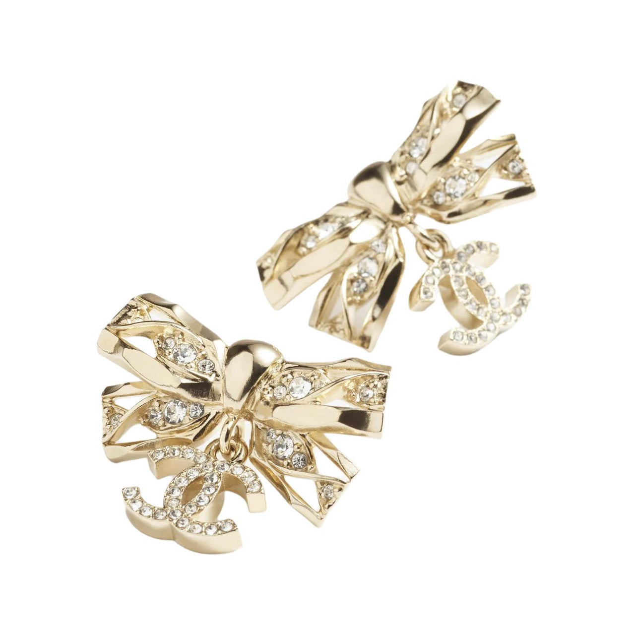 CHANEL Metal Rhinestone Earrings Women's Gold