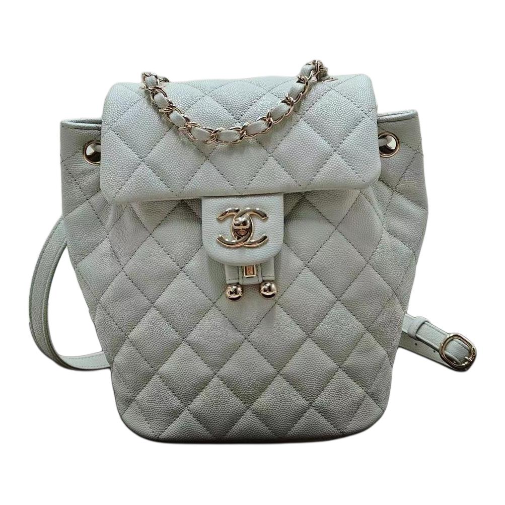 CHANEL Shiny Calfskin Backpack Women's Gray