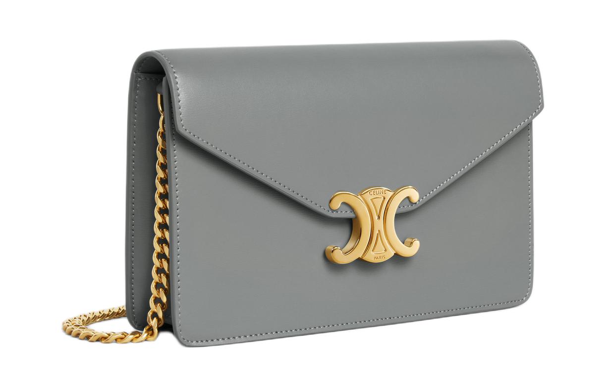 CELINE Bright Calfskin Handheld Shoulder Bag, Crossbody Bag, Wallet Women's Zinc