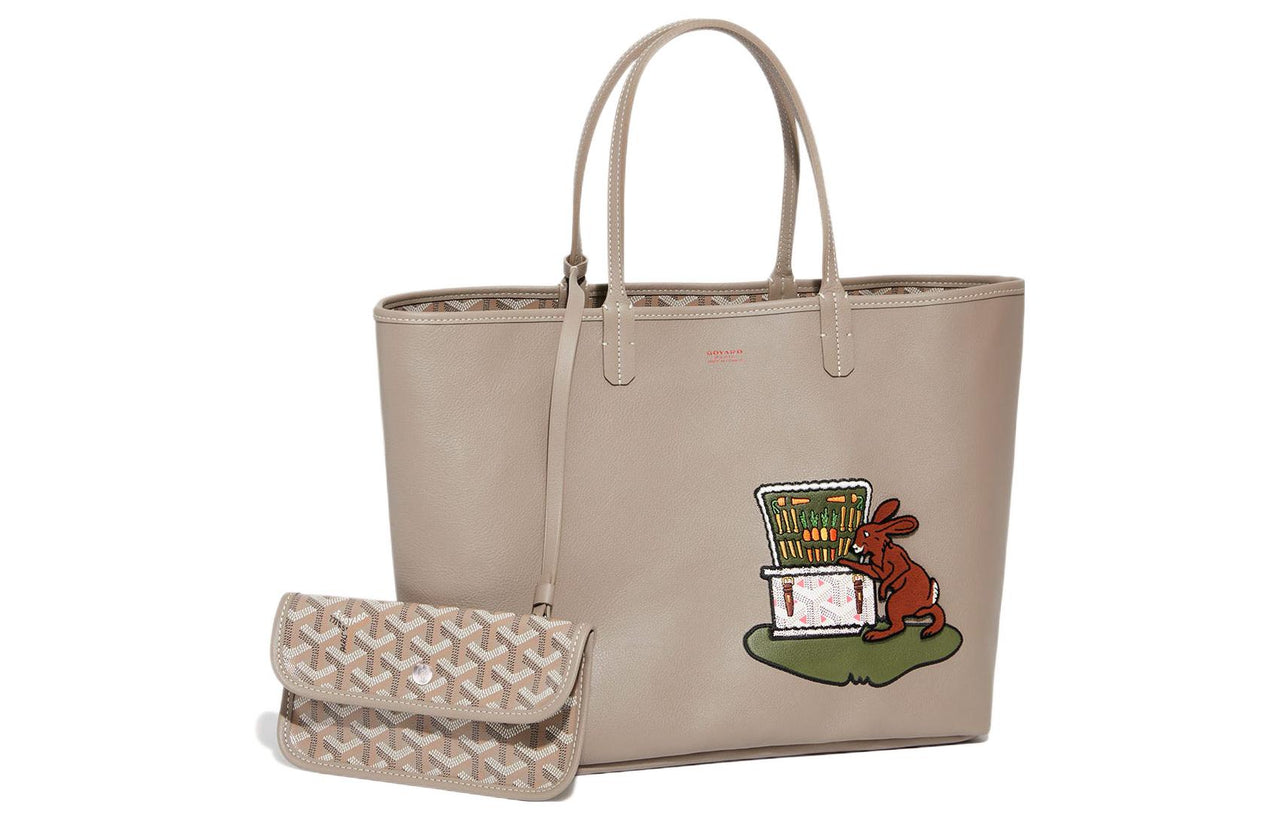 GOYARD Anjou Calfskin With Canvas Tote Bag Shopping Bag Handbag Small Size Women's Pink