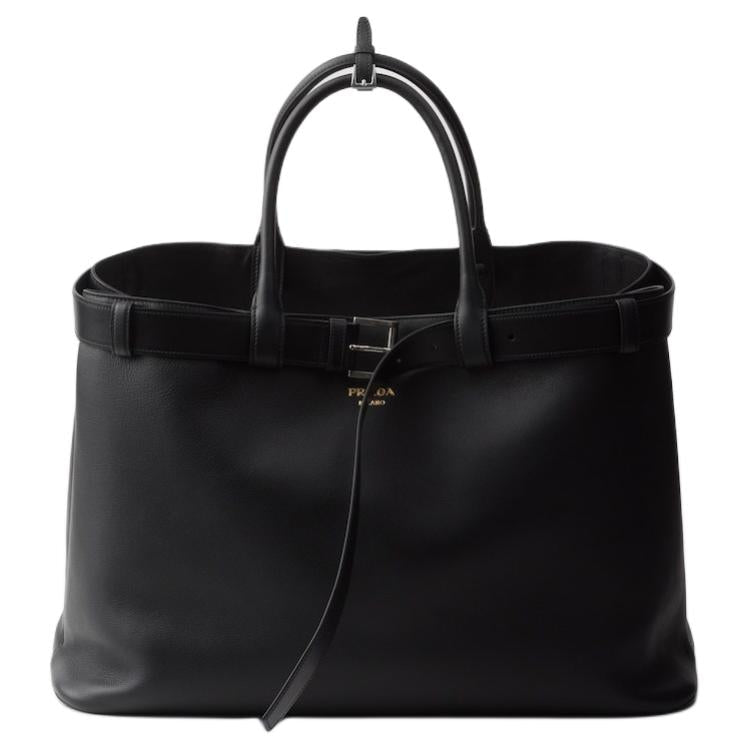 PRADA Leather Tote Bag Shopping Bag Handbag Men's Black