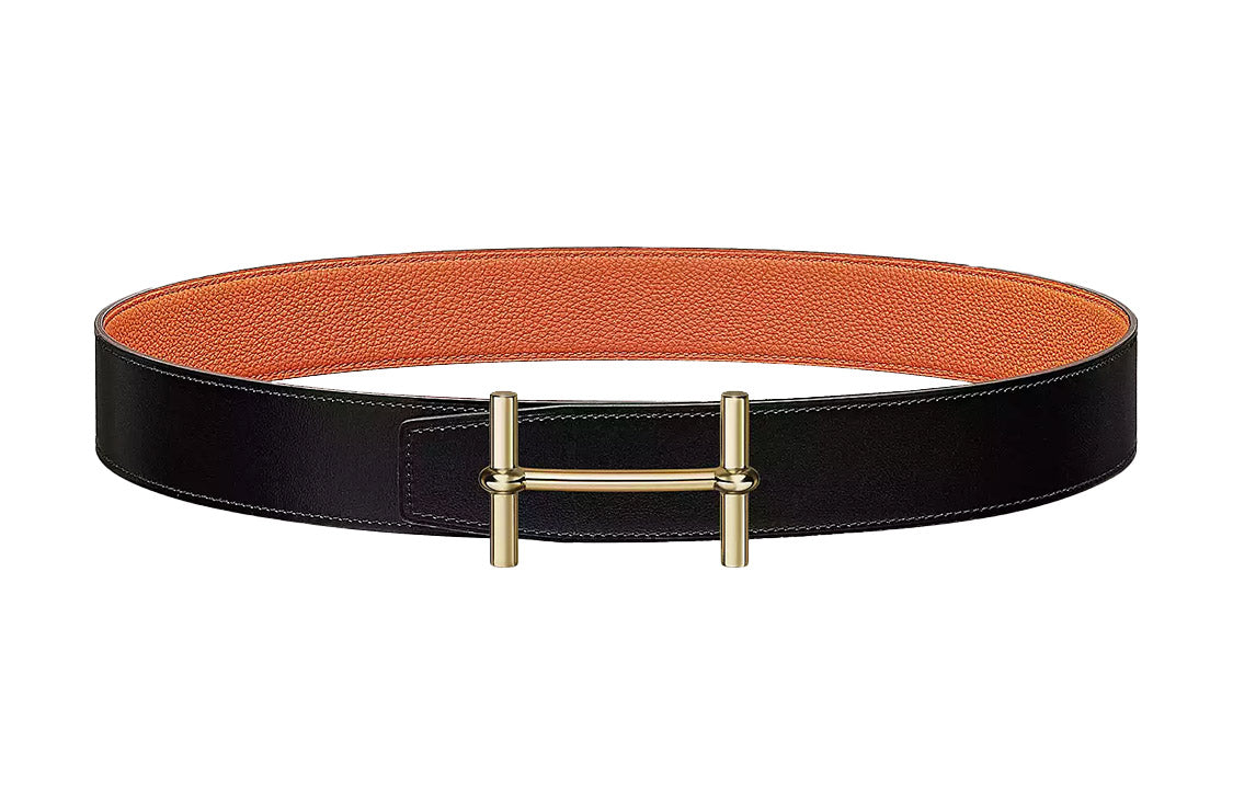 HERMES Leather Belts Men Black Orange