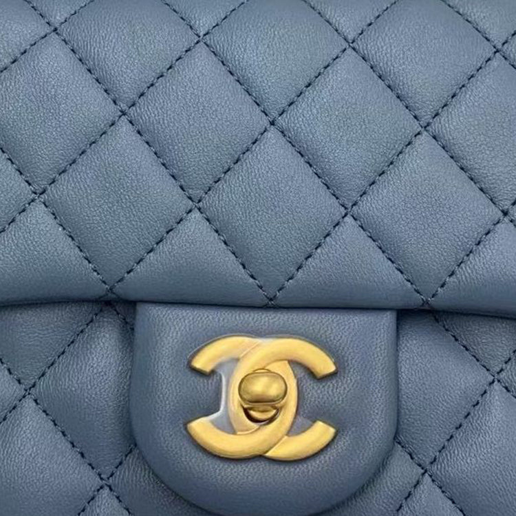 CHANEL Lambskin Shoulder Bag Crossbody Bag Women's Gray Blue