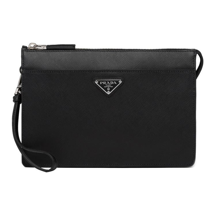 PRADA Saffiano Leather Clutch Men's Black