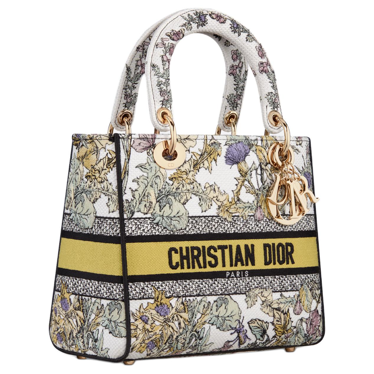 DIOR Fabric Lady Dior Bag, Tote Bag, Shopping Bag, Shoulder Bag, Handbag Medium Size Women's Milk White & Custard