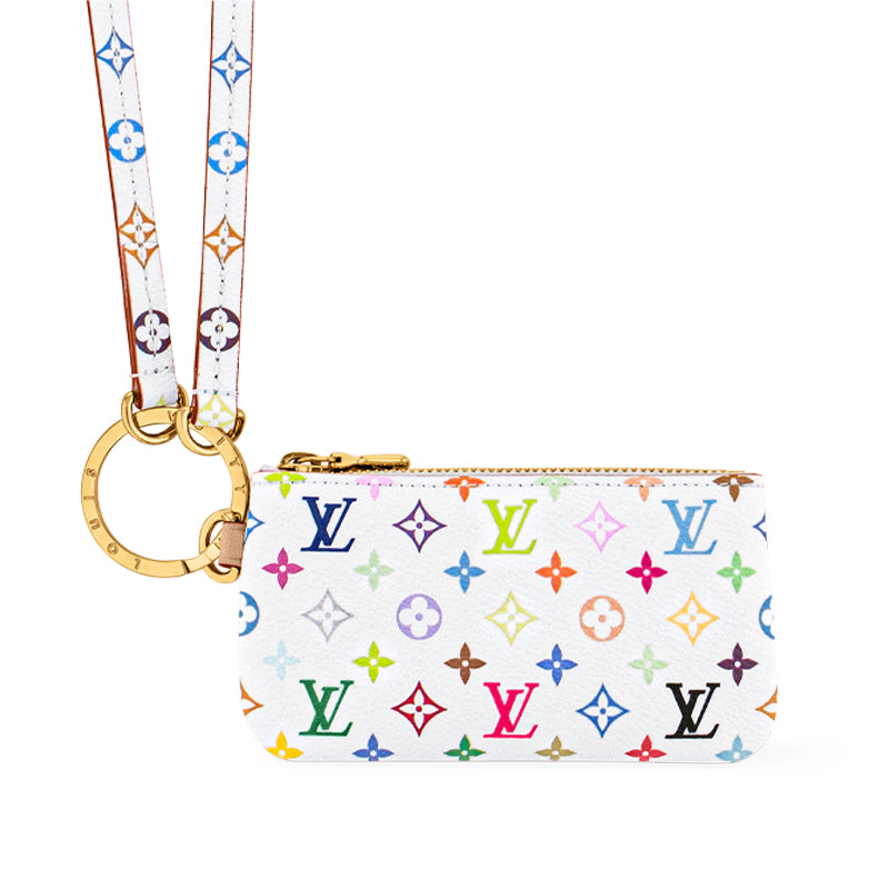 LOUIS VUITTON Takashi Murakami Village Co-Financing Leather Trim Phone Case With Chain Zero Wallet Women's White