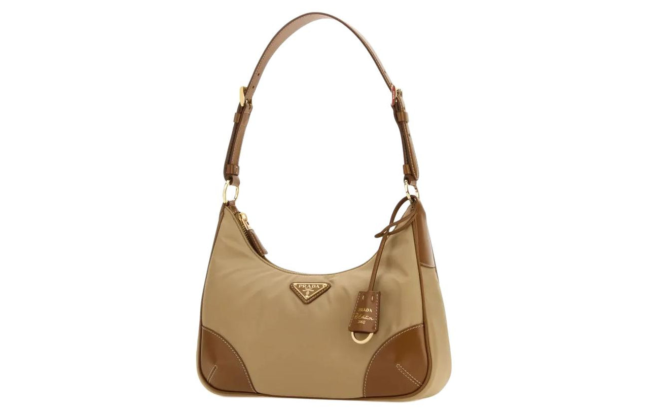 PRADA Recycled Nylon Handbag Shoulder Bag Women's Camel
