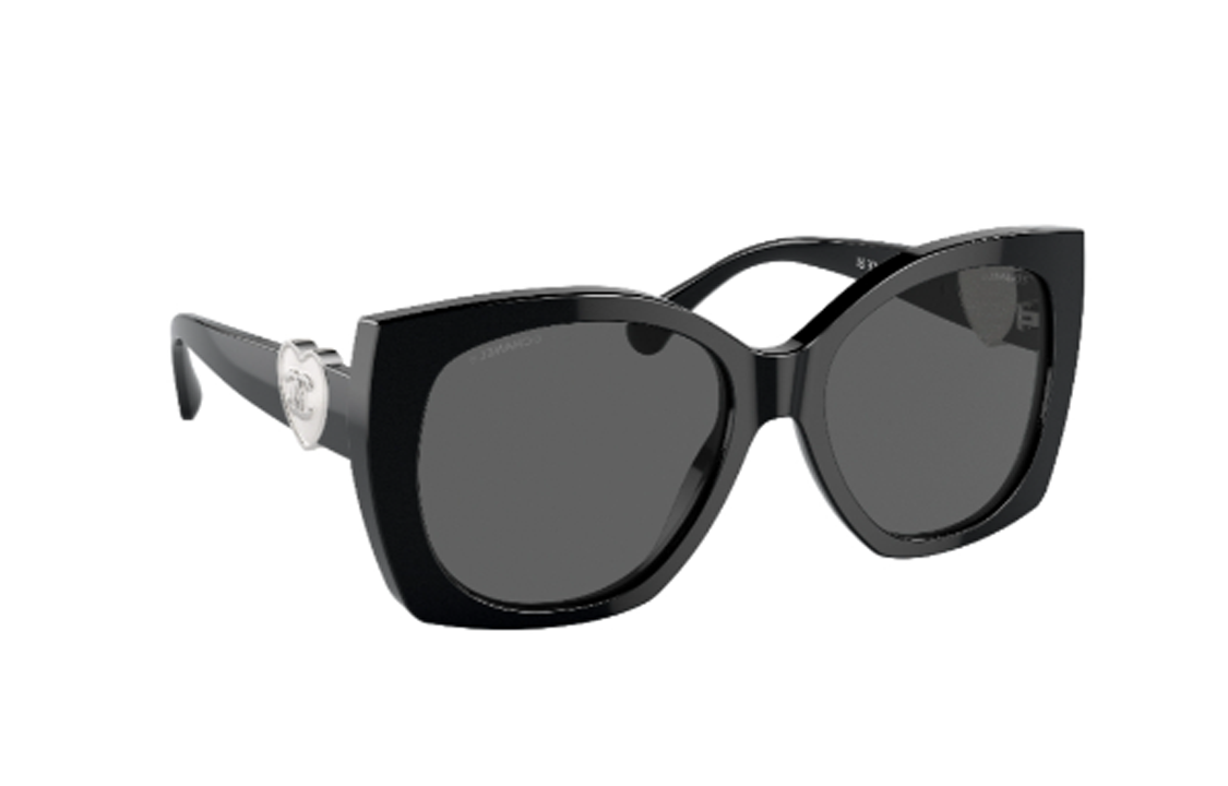 CHANEL Acetate Butterfly Sunglasses Women's Black