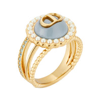 DIOR Resin Glass Metal Faux Crystal Rings Women's Gold