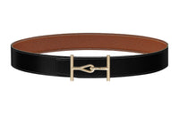 HERMES Comfortable Jumbo Gold Buckle Togo Calfskin Double Sided Leather Belt Men's Black/Gold Width 3.8cm