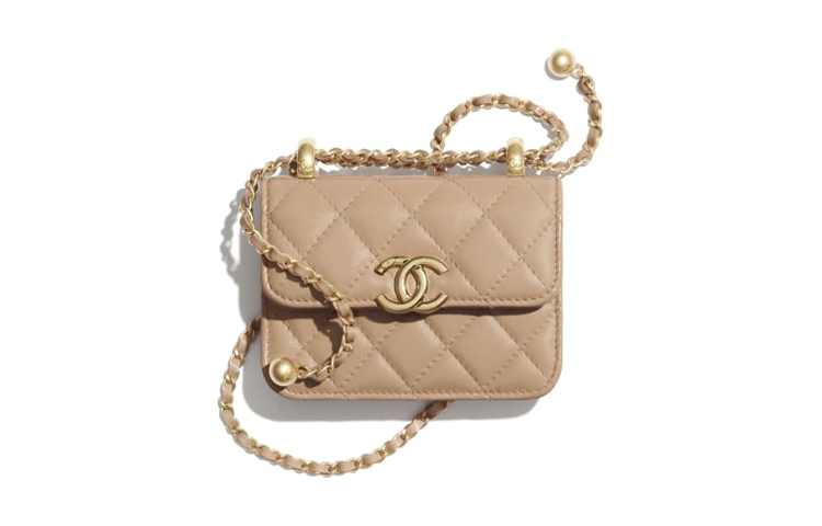 CHANEL Calfskin & Metal Crossbody Bag, Coin Purse Small Size Women's Milk Tea