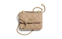 CHANEL Calfskin & Metal Crossbody Bag, Coin Purse Small Size Women's Milk Tea