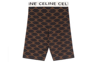 CELINE FW22 Monogrammed Biker Shorts In Silk Cotton Brown