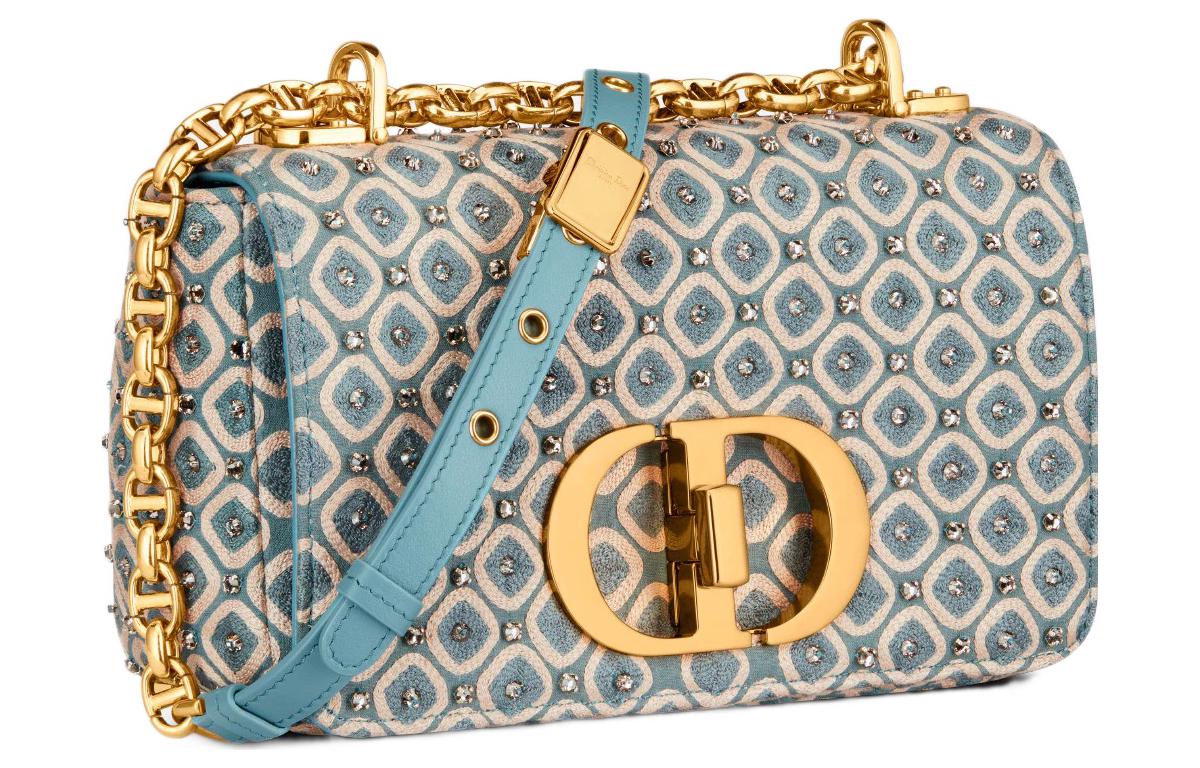 DIOR Caro Embroidery Crossbody Bag Small Size Women's Sky Blue