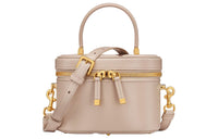 DIOR Cow Leather Box Bag Shoulder Bag Crossbody Bag Handbag Small Size Women's Caramel Beige
