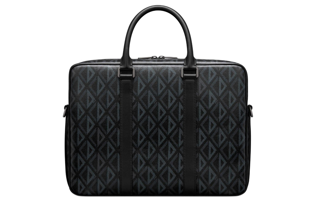 DIOR Pattern Canvas With Textured Surface Cow Leather One Shoulder Crossbody Portable Briefcases Men's Black